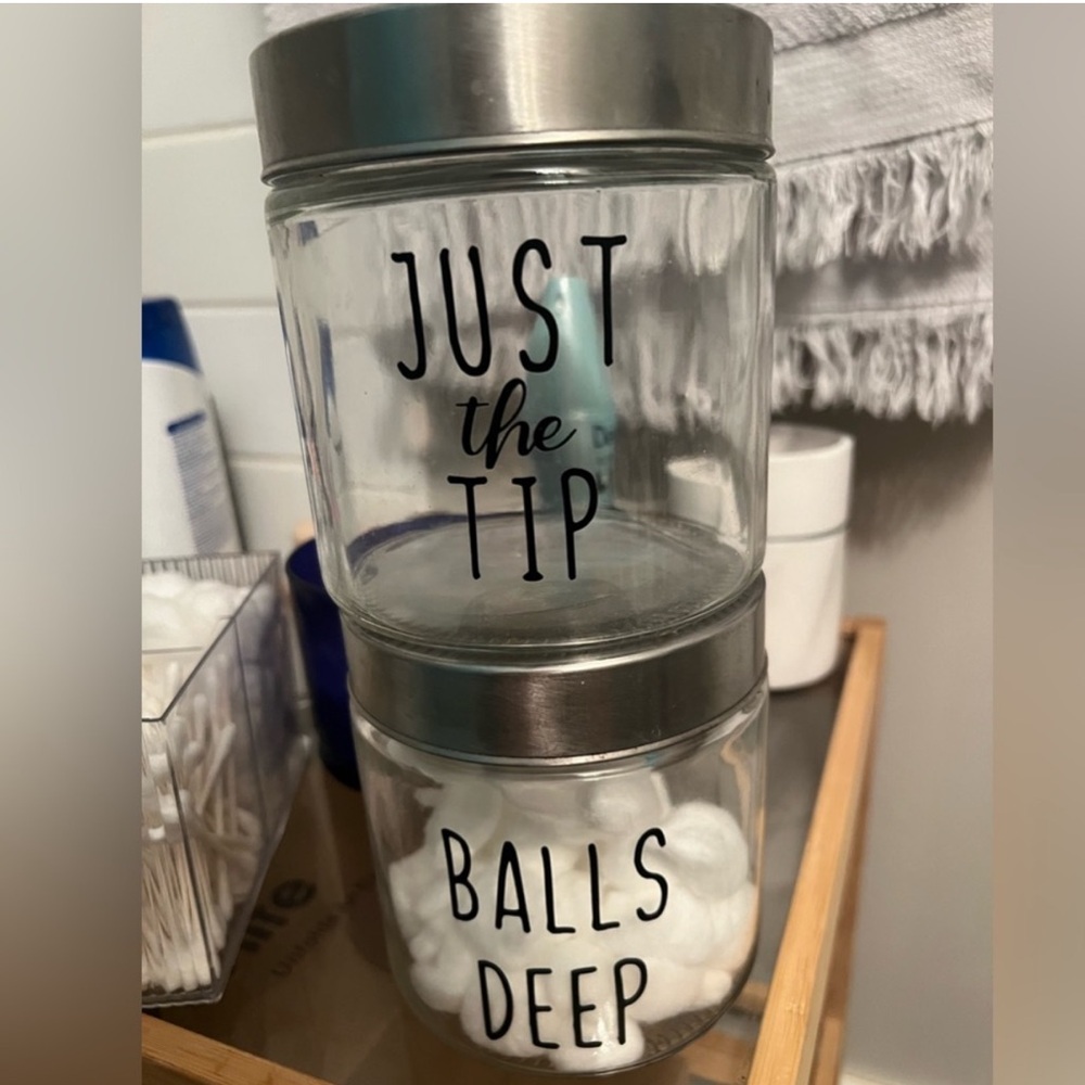 4 bathroom organizer storage jars q tip cotton balls
